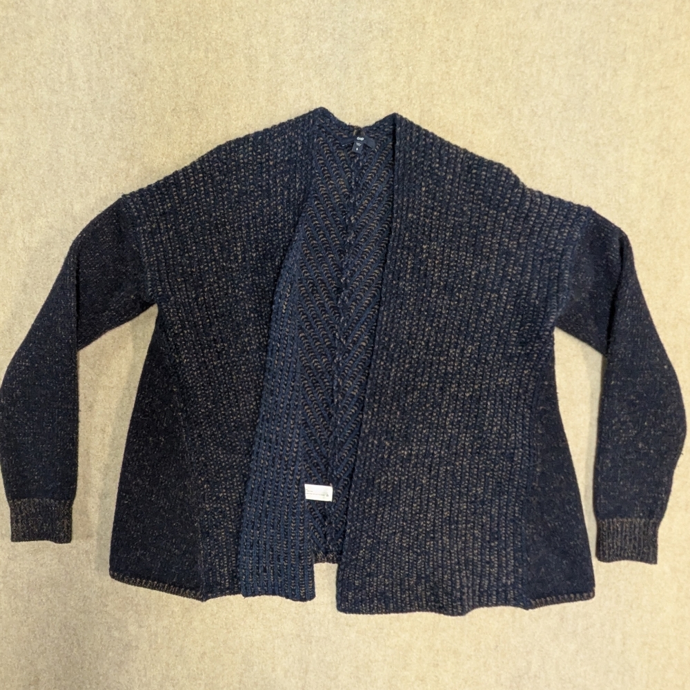 GAP 100% Lamb's Wool Blue and Brown Cardigan Women's Size Small